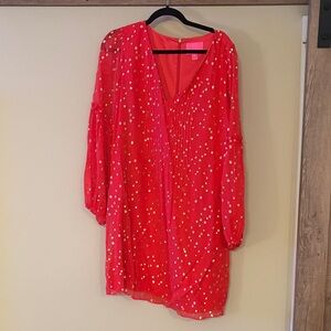 Lilly Pulitzer Vibrant Red Long Sleeve Dress with Gold Dots